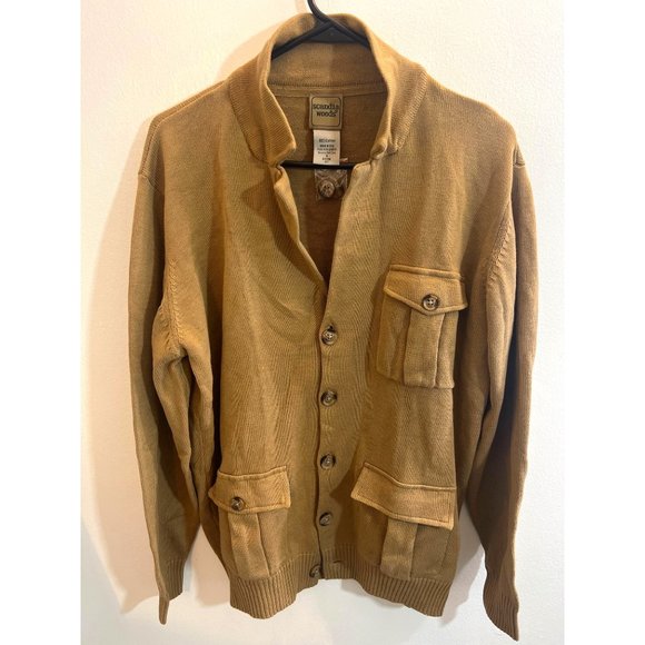 SCANDIA WOODS CAMEL BROWN COLLARED MENS CARDIGAN SWEATSHIRT SMALL - Picture 1 of 6